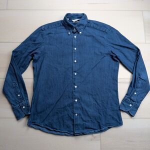 SuitSupply Denim Albiate Shirt Mens 39/15.5 Blue Egyptian Cotton Slim Fit Casual